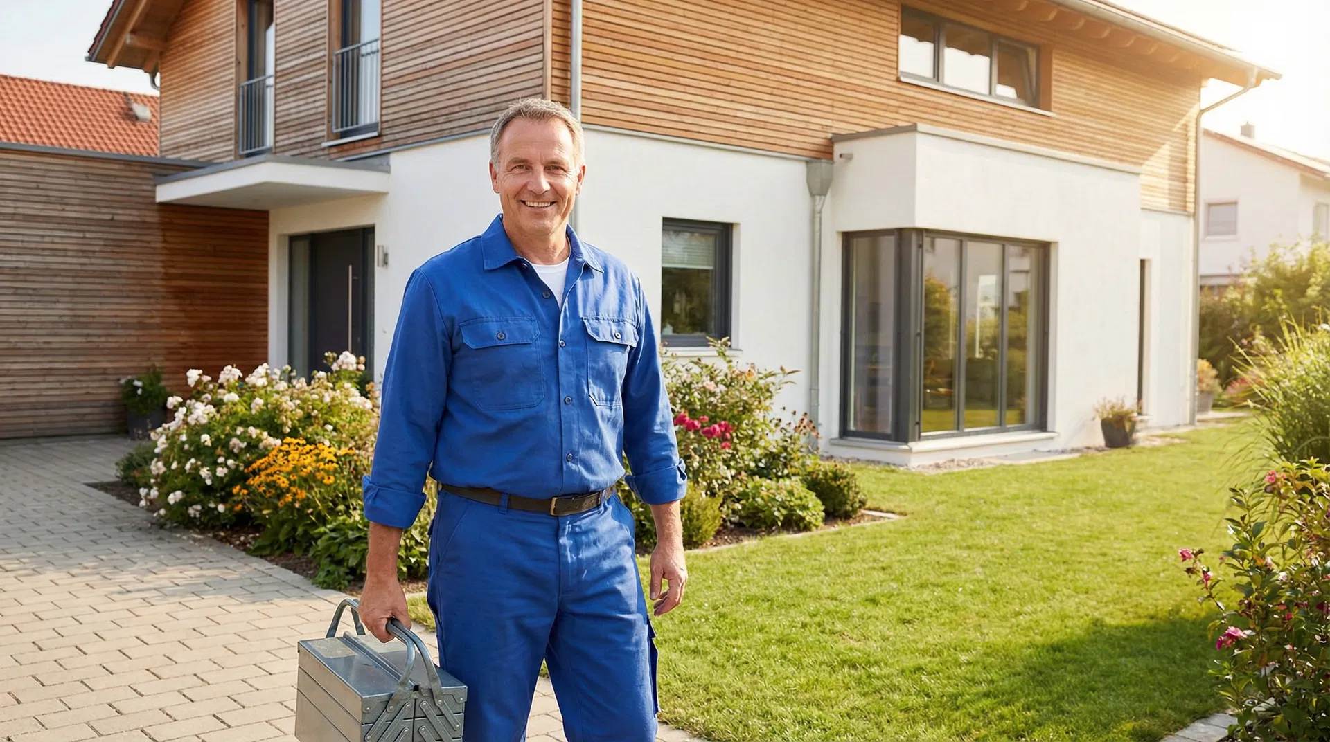 SCHELKO Handwerker vor einem Haus